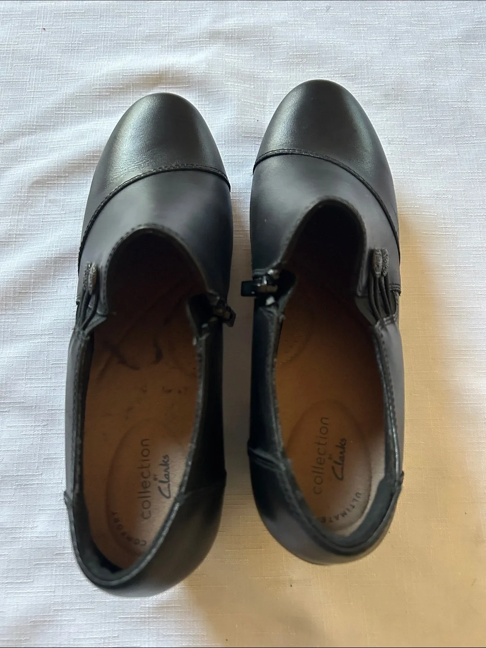 Clarks Black Leather Slip-On Loafers with Side Button Detail